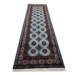 Blue Hand-knotted Kunduz Bukhara Carpet 252 x 82cm