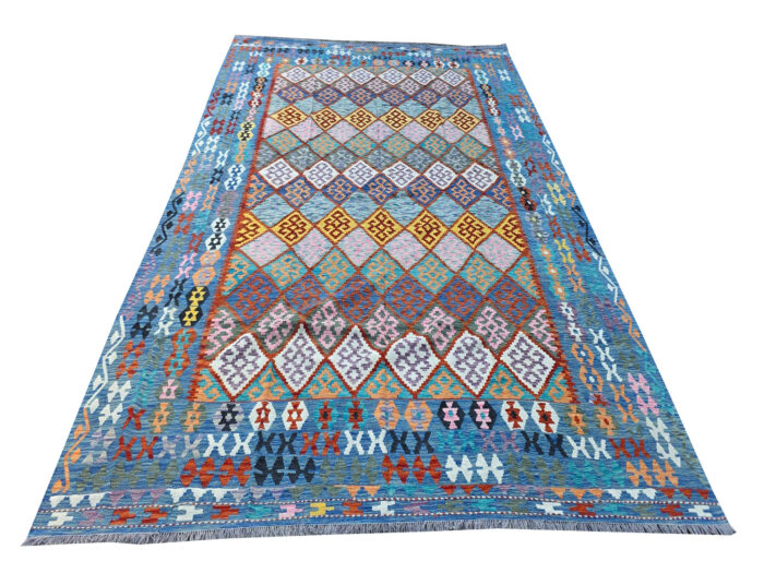 Blue Afghan Handmade Choubi Kilim 397 X 308cm (4x3m) - Image 1