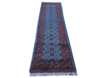 Blue Afghan Kunduz Carpet 300 x 79 cm
