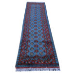 Blue Afghan Kunduz Carpet 300 x 79 cm