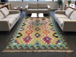 Colorful Afghan Wool Kilim – Handwoven Rug 199 x 145 CM - Image 2