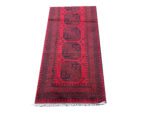 Fine Red Afghan Elephant foot design Handmade Carpet - 288 x 81 cm - Image 3