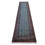 Beautiful Blue Hand-knotted Afghan Kunduz Wool Runner 397 x 80  cm