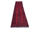 Fine Red Afghan Elephant foot design Handmade Carpet -  385 x 82 cm - Image 2