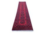 Fine Red Afghan Elephant foot design Handmade Carpet -  385 x 82 cm