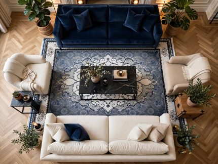 Blue Cream Carpet, size: 290x200cm