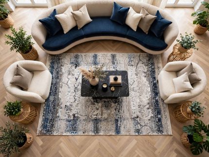 vintage carpet navy grey- 290x200 cm