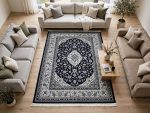 Persian Kashan Machine Made Carpet 340 x 240 CM – Navy Blue & Grey Rug - Image 2