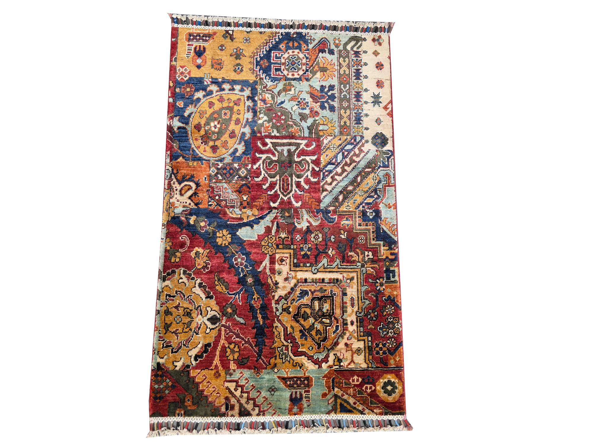 025 122 x 81 1 Stunning Patchwork design Ariana Handmade Carpet- 122 x 81 cm - Image 1