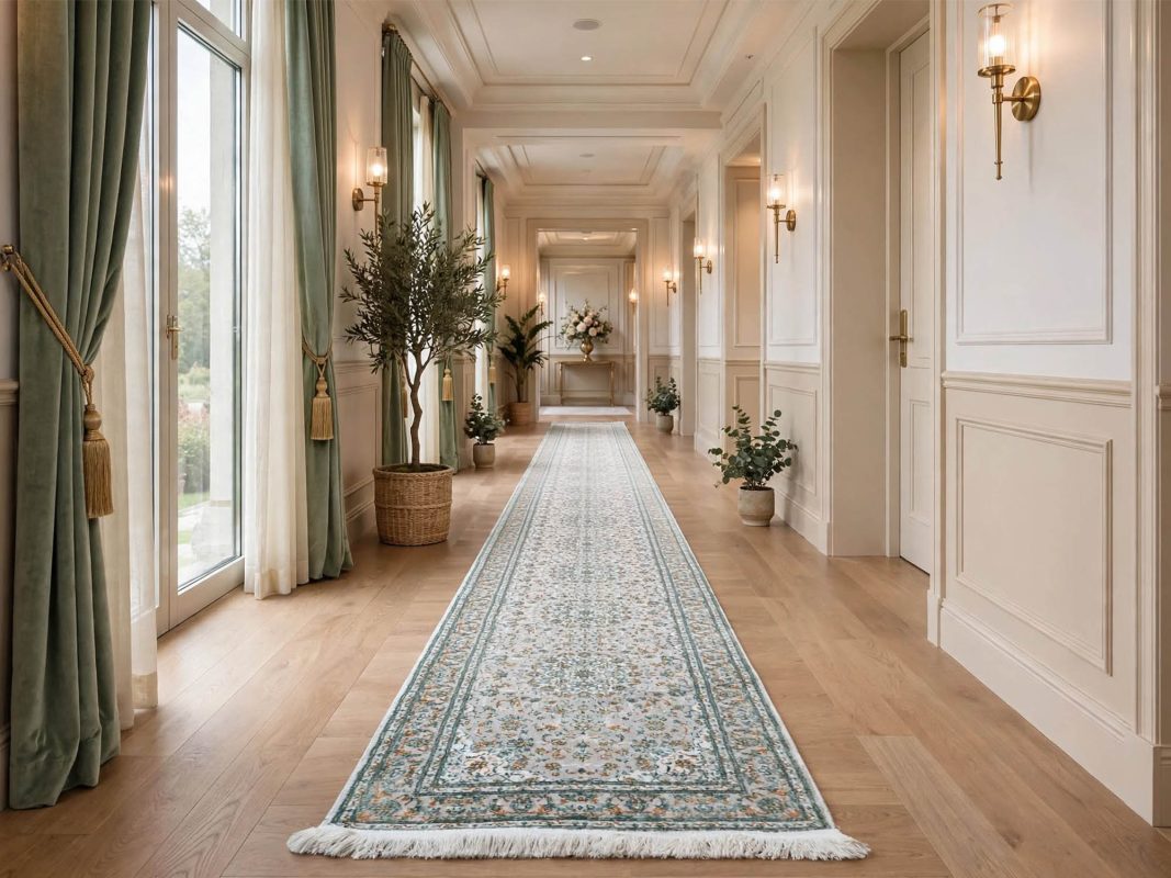 8 Meter Long Runner Carpet - Color: Beige and Green