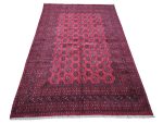 Stunning Handmade Red Afghan Bukhara Design Carpet 288x190 CM - Image 3