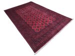 Stunning Handmade Red Afghan Bukhara Design Carpet 288x190 CM - Image 4