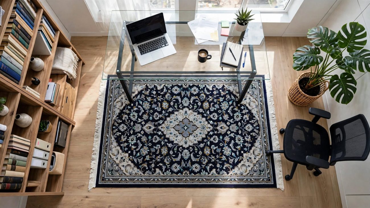 Navy Persian Kashan Carpet - Size: 180x120cm