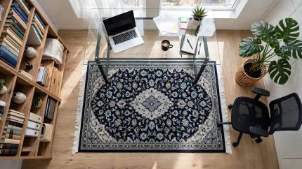 Navy Persian Kashan Carpet - Size: 180x120cm