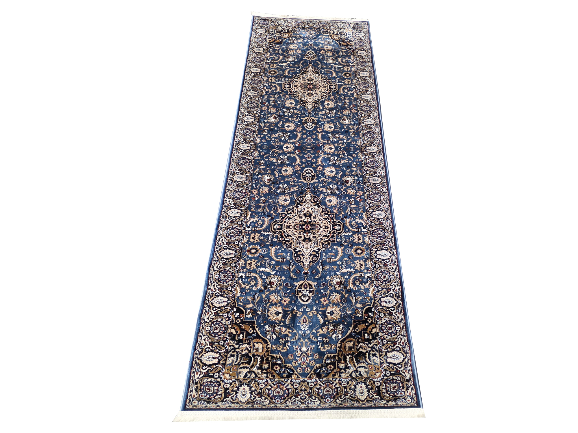 24013A BLUE NAVY 300 X 80 1 Blue Persian design Kashan Carpet runner – 300x80 cm - Image 1