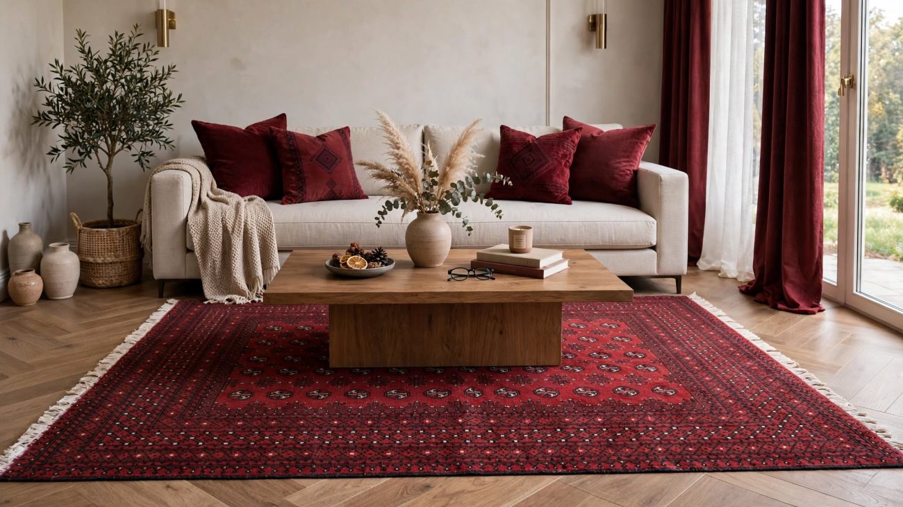 3x2meter Red Afghan Handmade Carpet