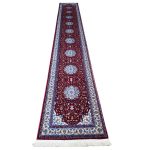 Persian Nain design machine made runner carpet 500x80cm in red with ivory and blue medallions