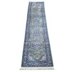 Persian Nain design green and blue machine made hallway runner carpet 300x80cm from Iran