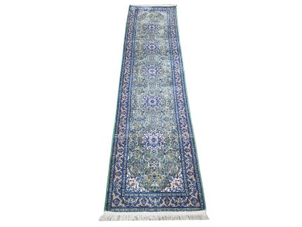 Persian Nain design green and blue machine made hallway runner carpet 300x80cm from Iran