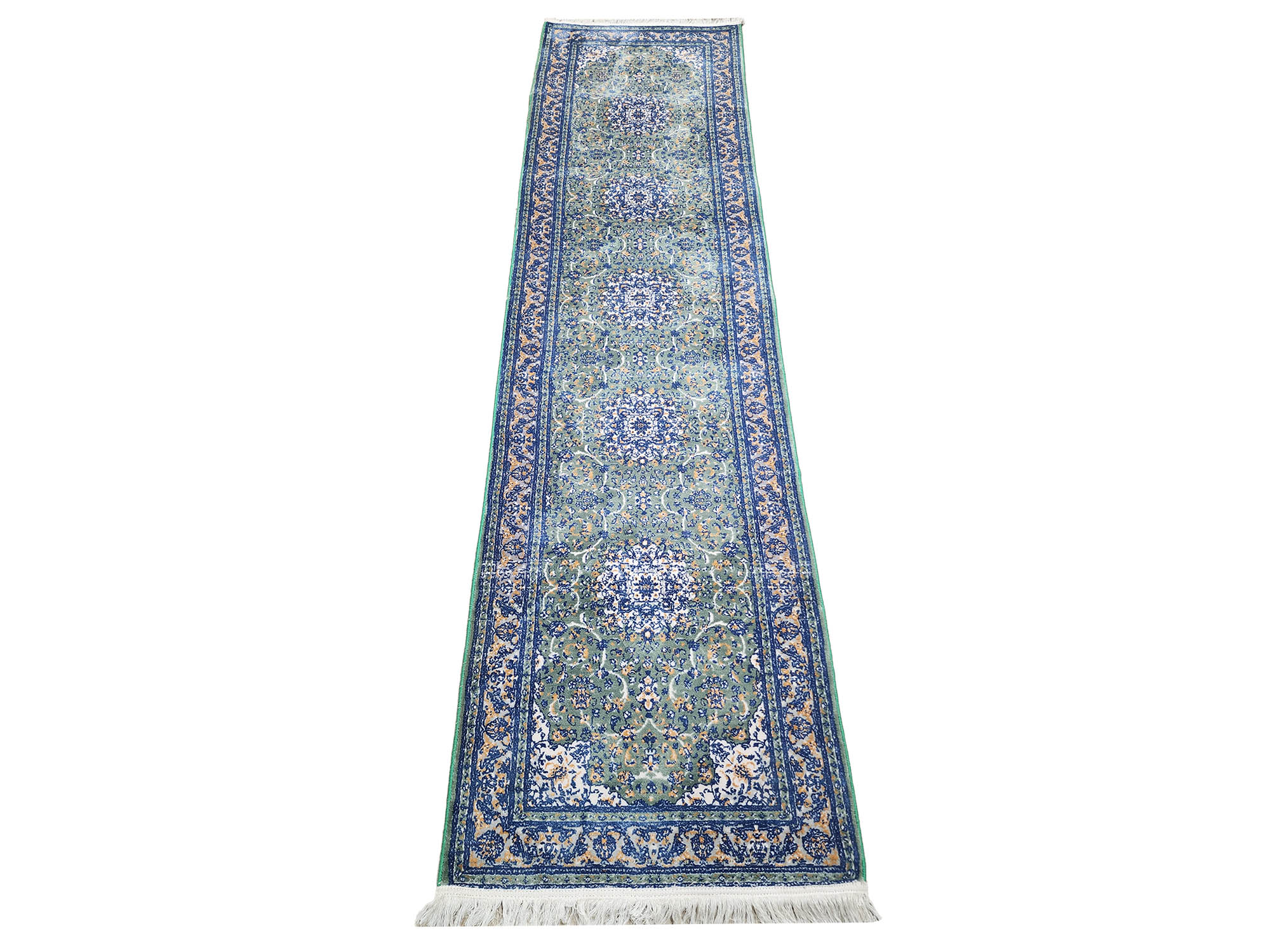 Persian Nain Green Runner Carpet 300x80cm Persian Nain design green and blue machine made hallway runner carpet 300x80cm from Iran