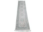 Persian Nain beige and green machine made hallway runner carpet 300x80cm featuring floral medallions