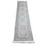 Persian Nain beige and green machine made hallway runner carpet 300x80cm featuring floral medallions