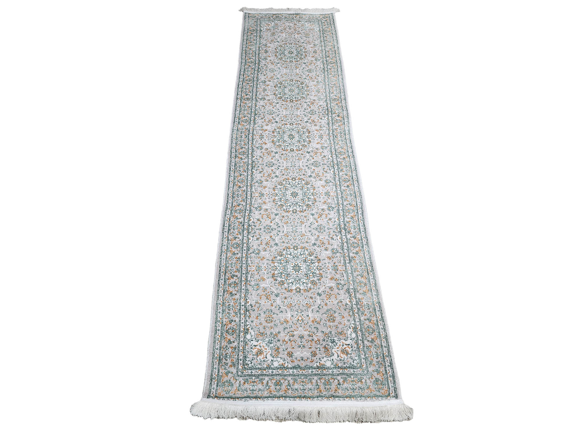 Persian Nain Beige Runner Carpet 300x80cm Persian Nain beige and green machine made hallway runner carpet 300x80cm featuring floral medallions