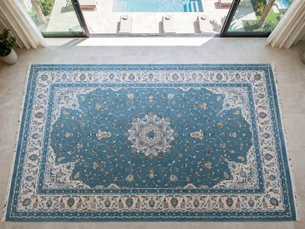 Persian Nain Blue Machine Made Carpet 400x300cm
