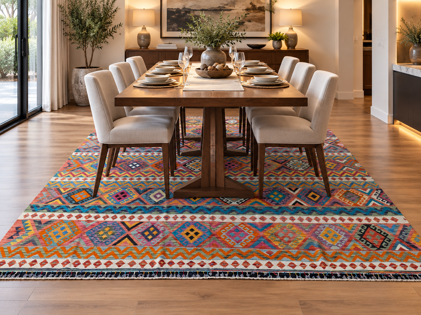 2619 395 X 305 8 Gorgeous Afghan Handmade Choubi Kilim – Rug - 395 X 305 cm - Image 1