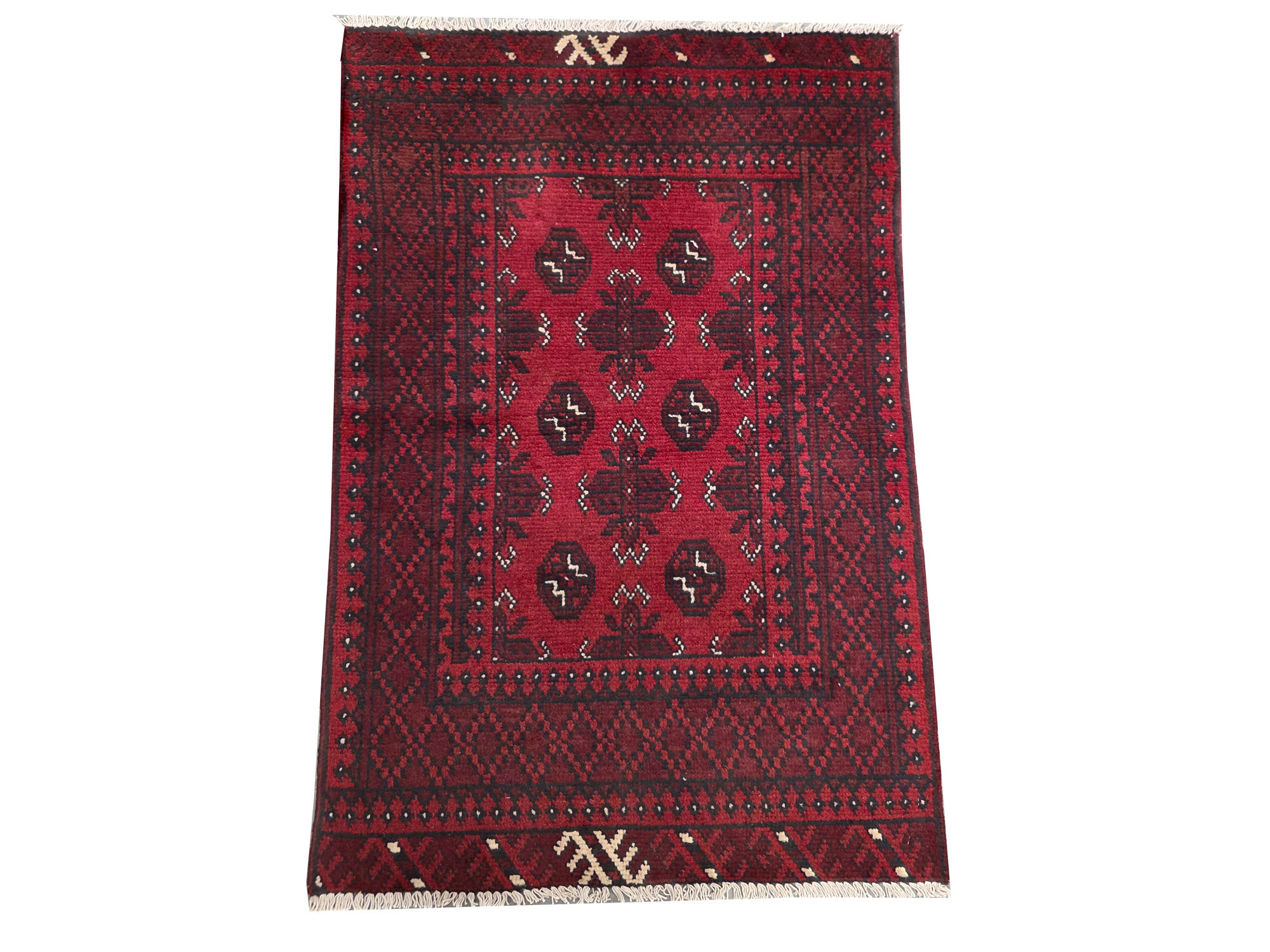 758 119 x 72 1 Afghan Aqcha Handmade Wool Red Carpet 119 x 72 cm - Image 1