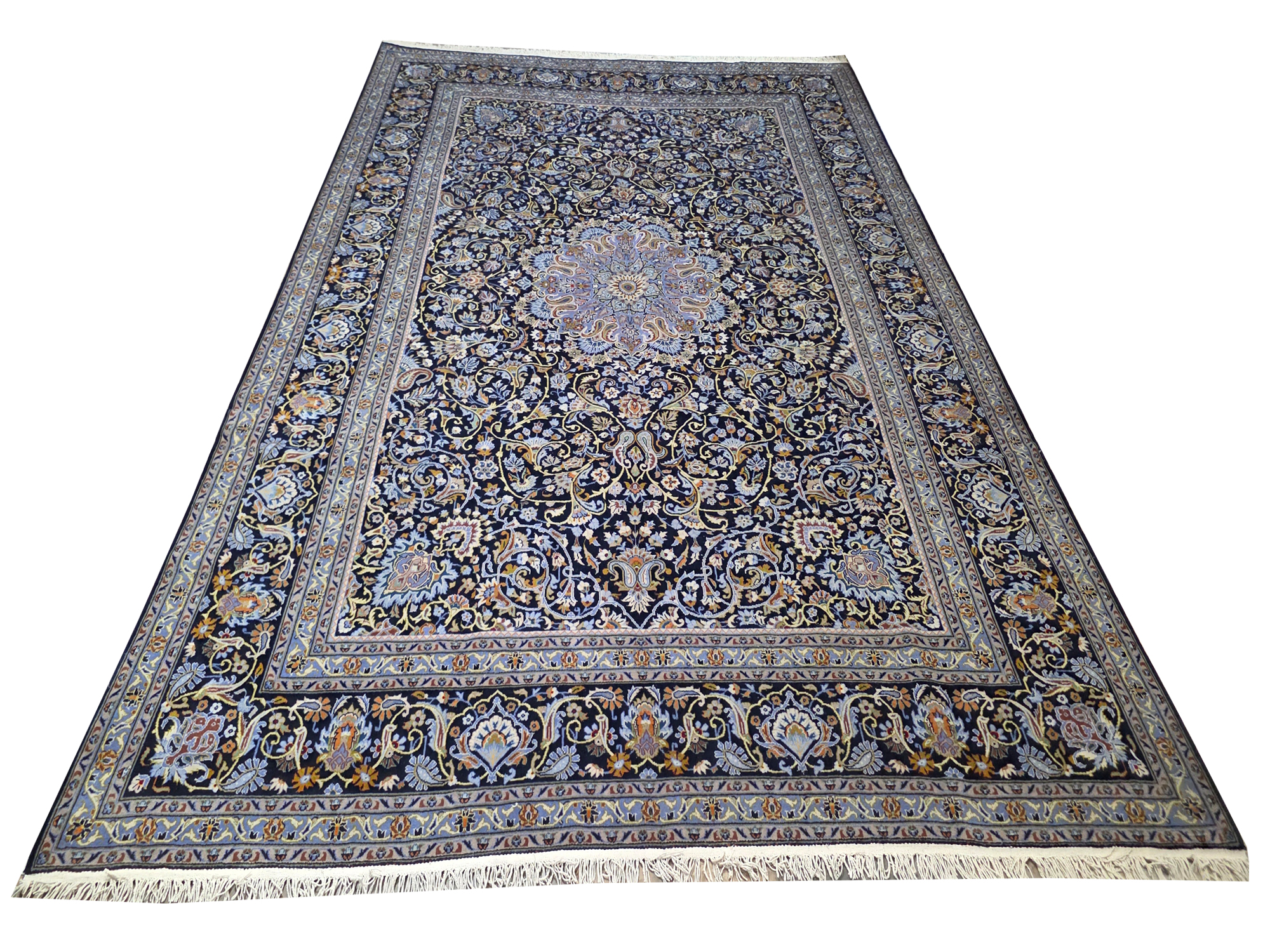 357 391 X 304 2 Gorgeous Navy Persian Hand-knotted Kashan Carpet 391 X 304 cm (4x3m) - Image 1
