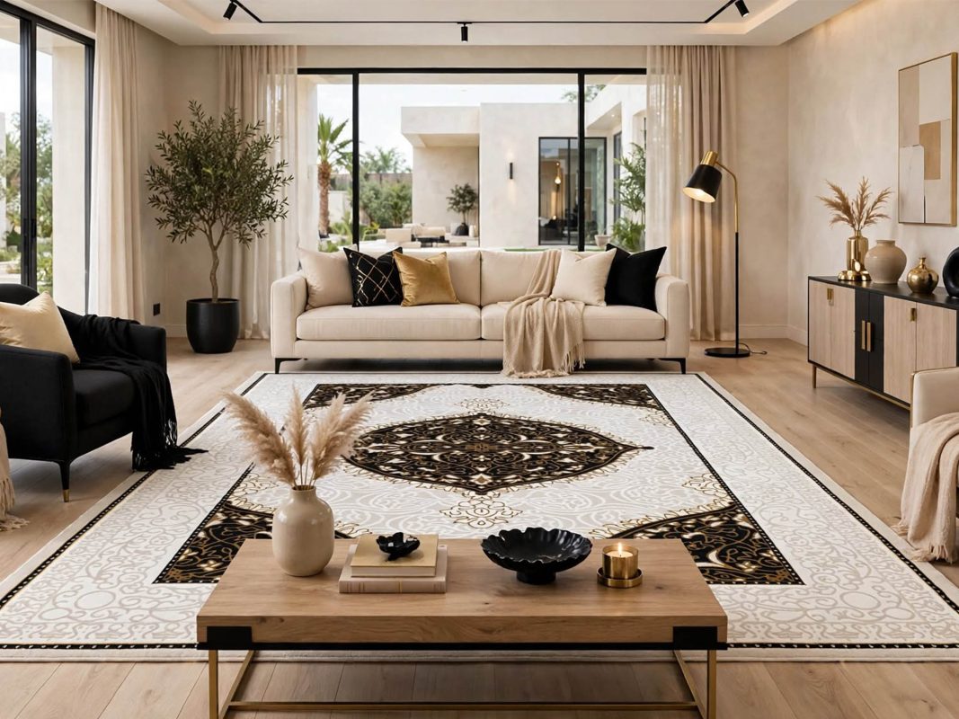 Turkish Beige & Black Machine Made Carpet 300x240cm