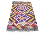 Afghan Handwoven Kilim Rug 90x60cm – Colourful Geometric Design - Image 2